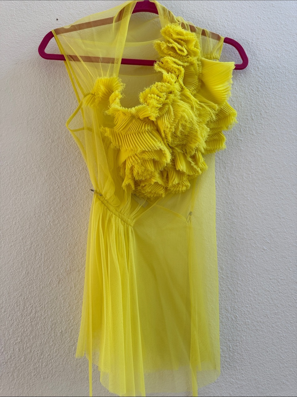 BCBGMaxAzria runway Yellow Ruffled Sheer Top